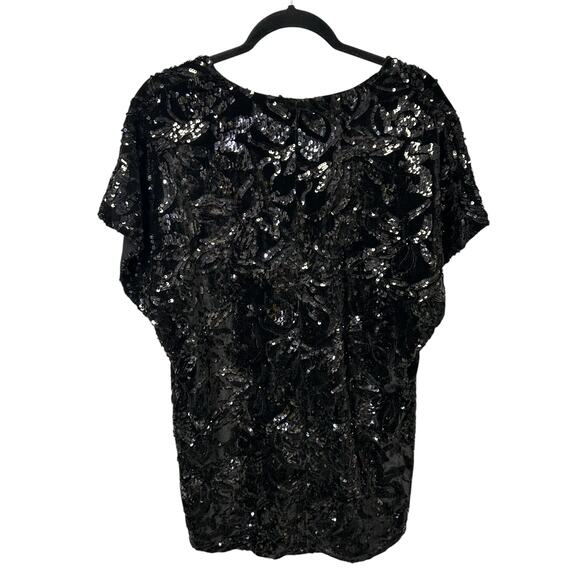 By Together Black Velvet Sequin Embellished Short Sleeve Mini Dress Womens Small - Picture 6 of 6